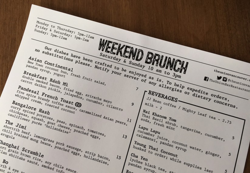 the union vancouver weekend brunch menu