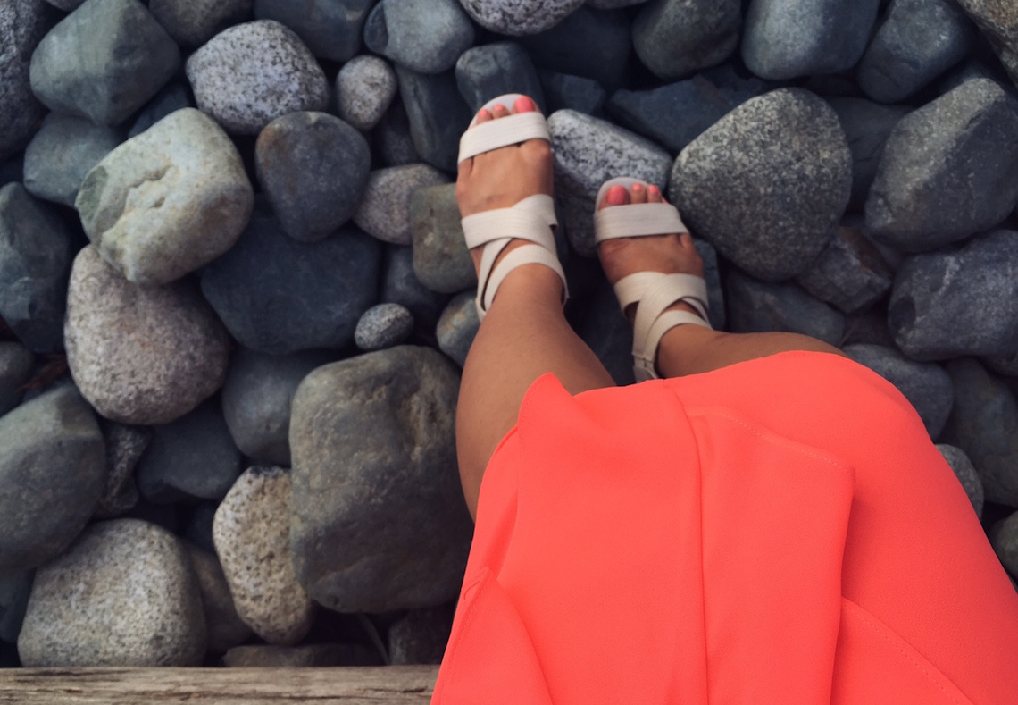 Miz Mooz Dayna Wedge Sandals from Shoes on Fourth ($30, on sale from $135) / Pedicure in Essie's Peach Side Babe c/o The Ten Spot Yaletown