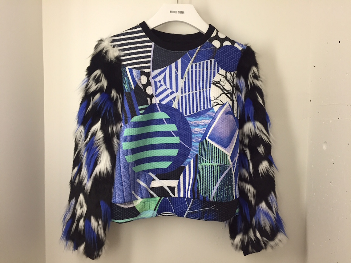 Middle Sister Boutique LIE blue top with the faux fur sleeves $229.99