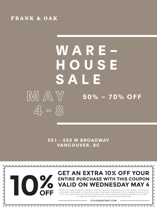 frank and oak vancouver warehouse sale