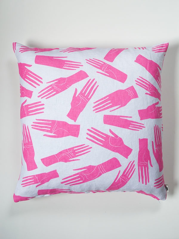 Banquet Atelier Neon Pink Palmistry Hands Linen Pillow ($66)