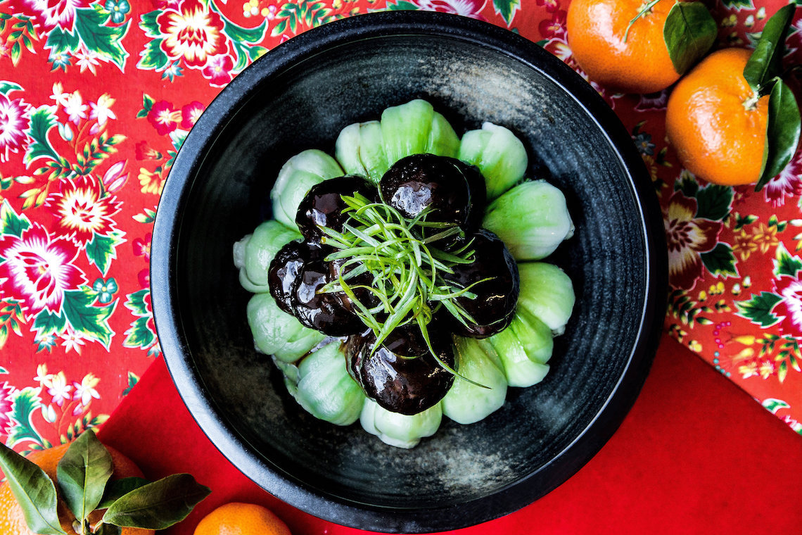 Chinese New Year Recipe Braised Mushroom and Sesame Bok Choy