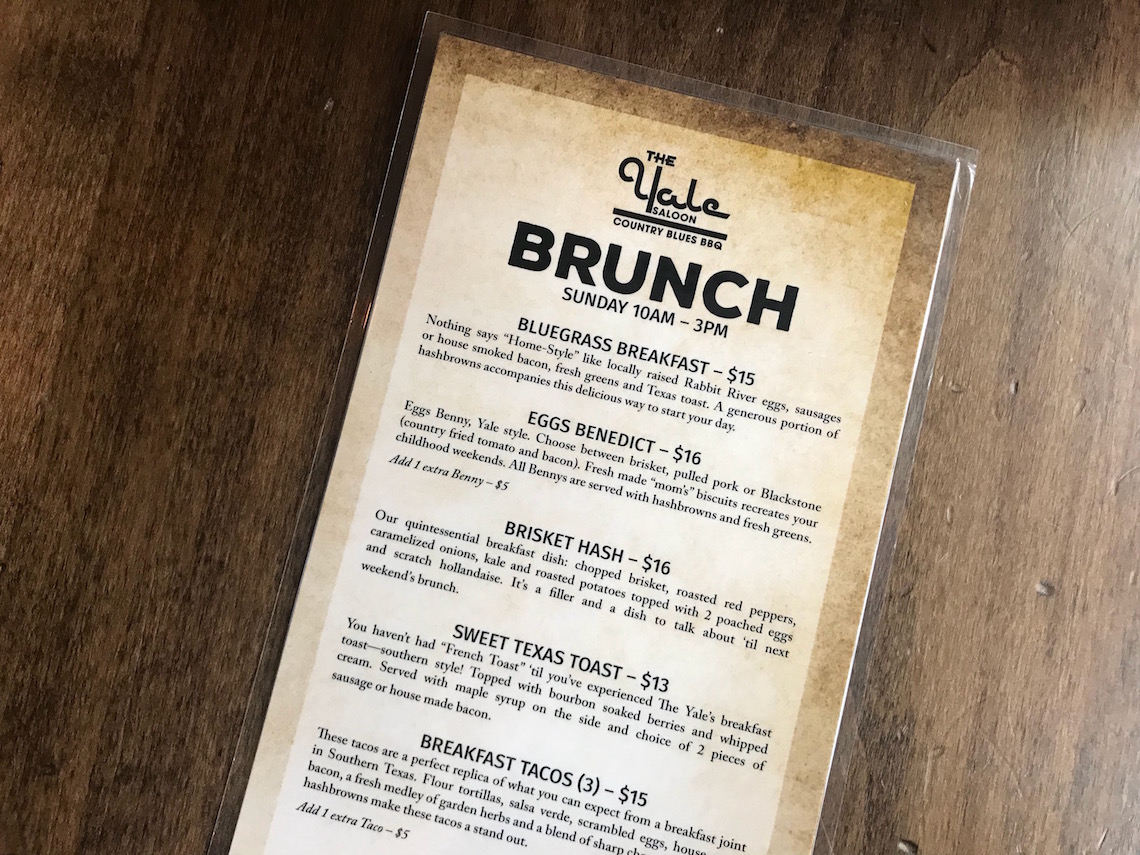 The Yale Saloon Sunday Brunch Menu