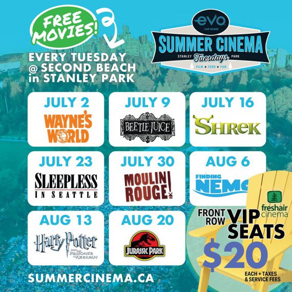 Free Outdoor Movies on Tuesdays at Stanley Park's Second Beach from July 2 to August 20