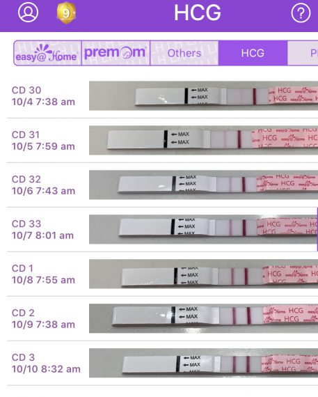 Screenshot of Pregnancy Test Results from Easy@Home Premom App