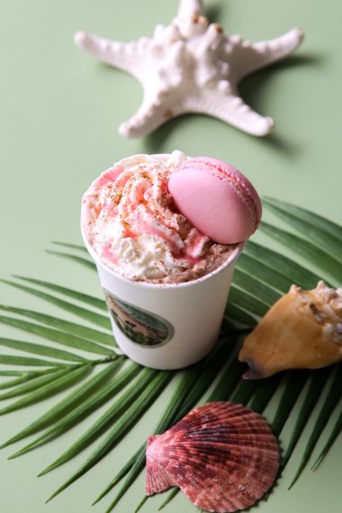 Mauna La'i Dairy-Free Hot Chocolate from Honolulu Coffee with Guava Macaron