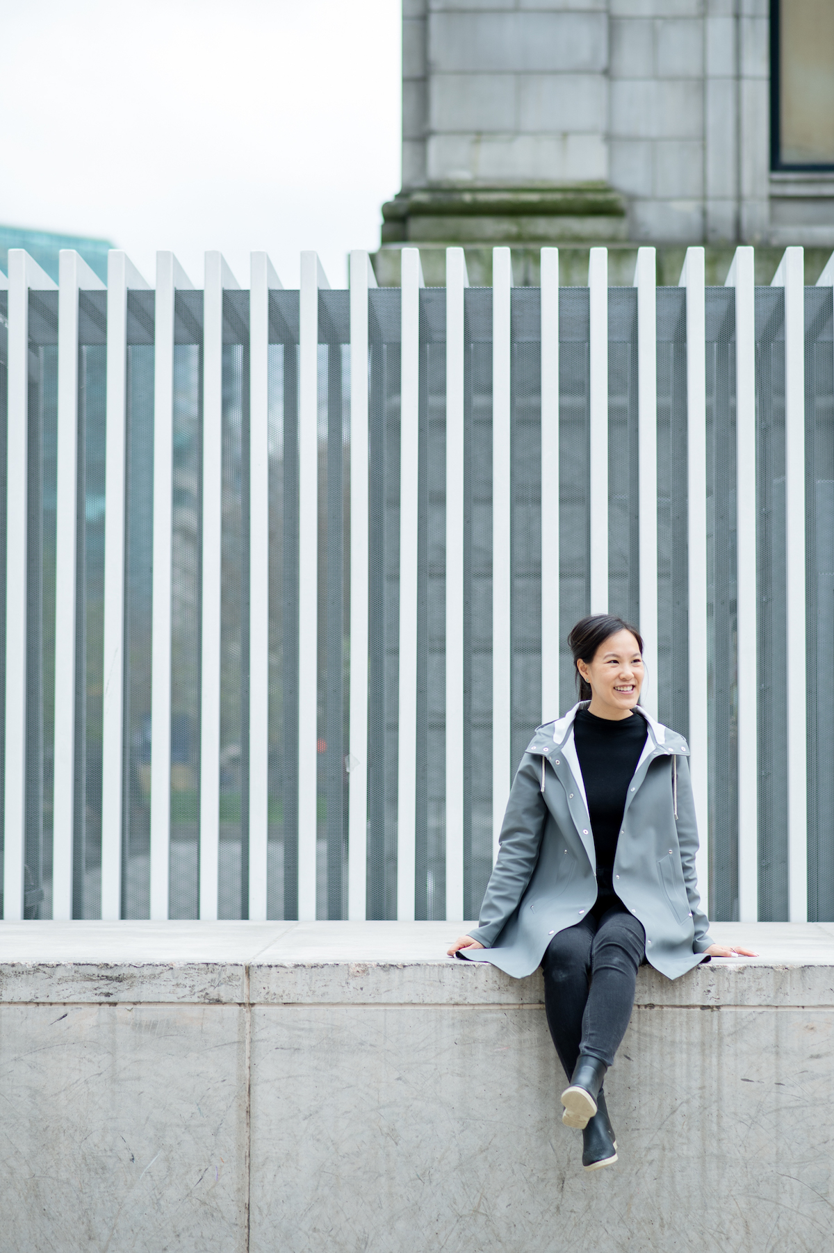 Girl Wearing Stutterheim Grey Raincoat