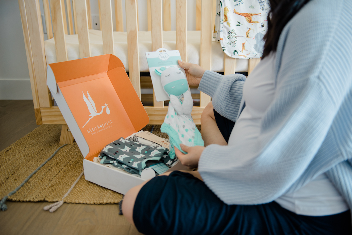 Lulujo Giraffe Lovey in my Stork Post baby subscription box