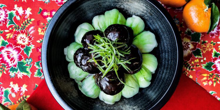 Chinese New Year Recipe Braised Mushroom and Sesame Bok Choy
