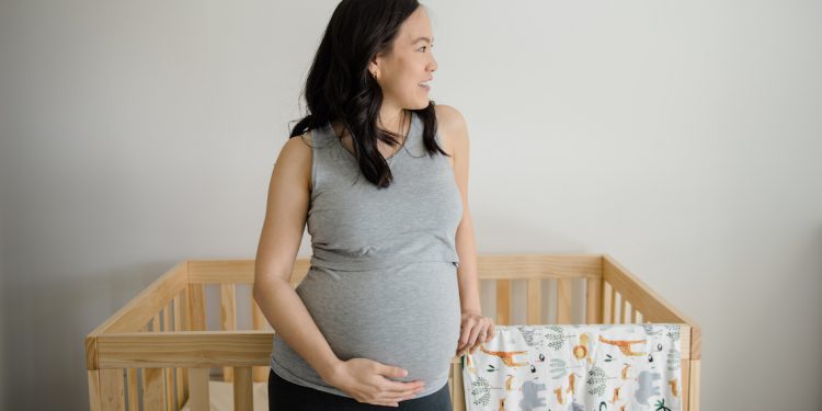 grey sleeveless maternity and nursing top