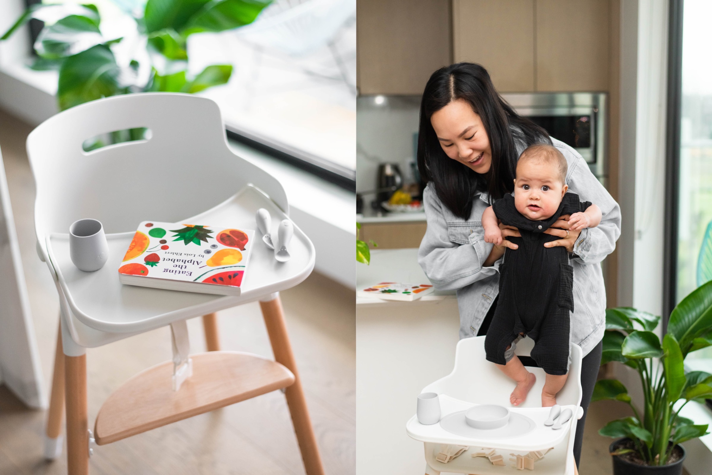 Baby in White & Wood Minimalist Baby Highchair