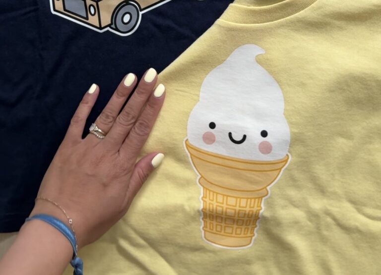 A flatlay of Whistle & Flute's Ice Cream Truck and Soft Serve T Shirts